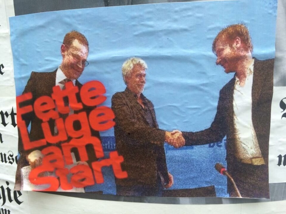 Flyer-plakat fra en stolpe i Berlin, mai 2018. Foto: Therese Bjørneboe