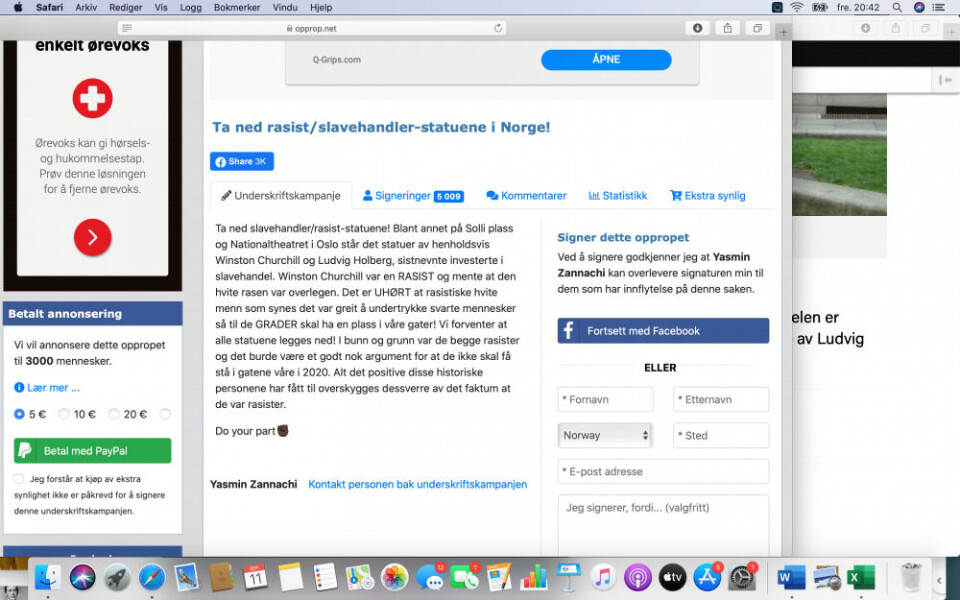 Screenshot av oppropet på nettstedet opprop.no