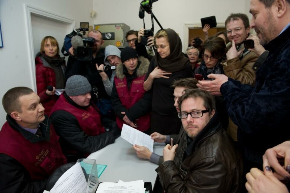 Milo Rau under en pressekonferanse i Moskva i 2013, i anledning prosjektet Moskvaprosessene.