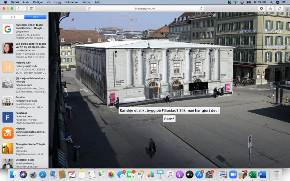 Miudlertid hovedscene for Operaen i Bern. Screenshot fra Aftenpostens oppslag, 16.09.2020