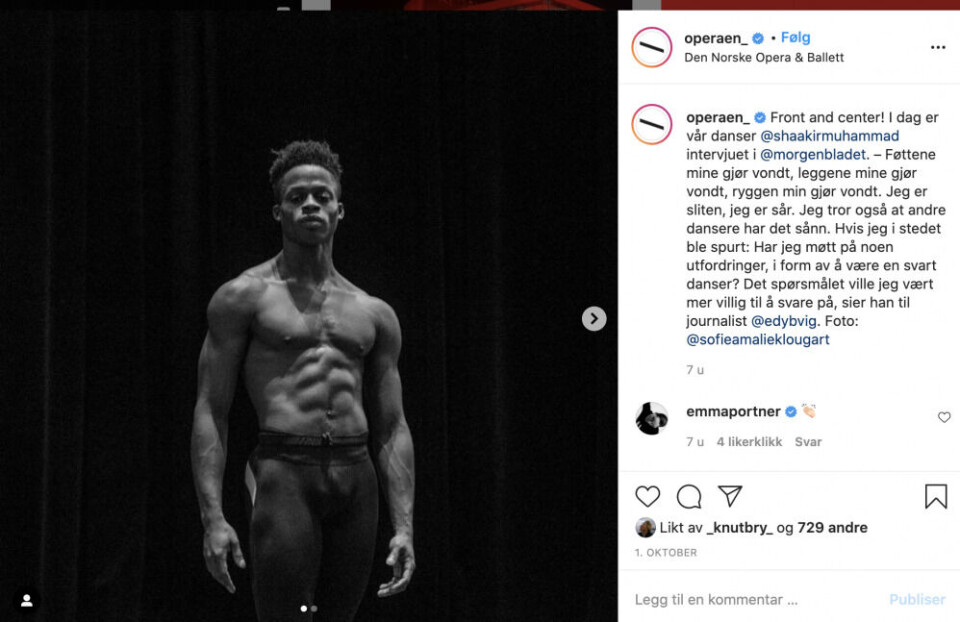 Skjermdump frå Operaen sin instagramkonto.