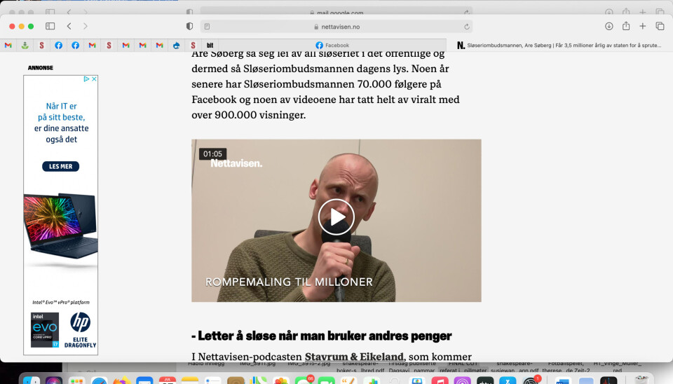 Skjermdump av oppslag i Nettavisen 27. juli 2021.. På bildet: Are Søberg alias Sløseriombudsmannen.