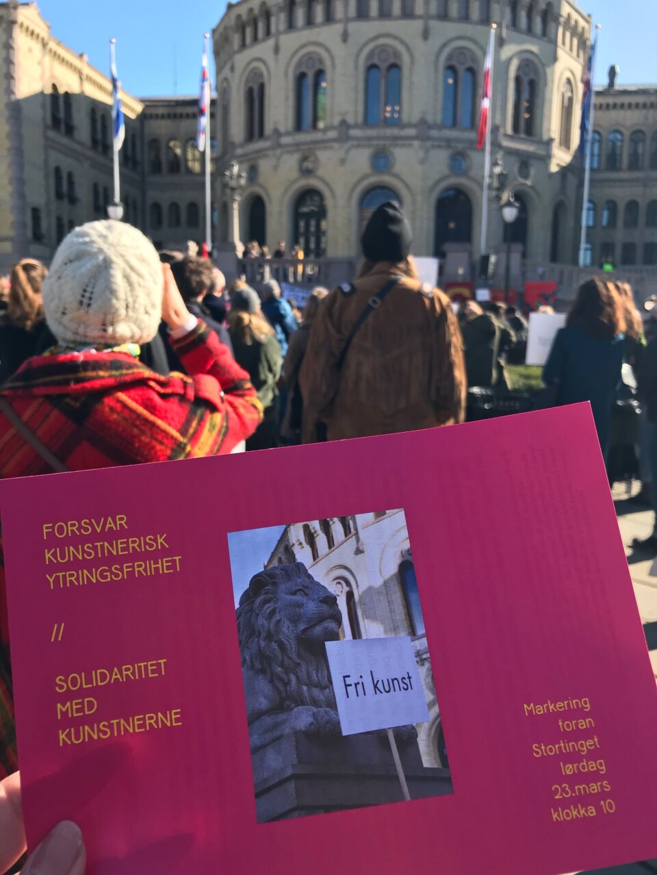 Foto fra demonstrasjon utenfor Stortinget, 23. mars 2019.