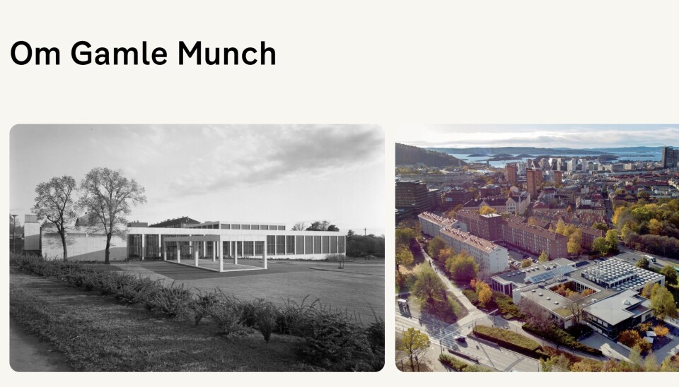 Skjermdump fra nettsidene til det tidligere Munch-museet på Tøyen, nå: Gamle Munch.
